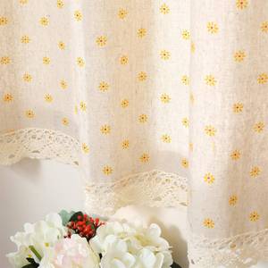 lot 18431 image: Moslovstar Farmhouse Cotton Linen Tier Curtain 19.6 Inch Long Elegant Floral Lace Window Valance Kitchen Bathroom Short Curtain, 1 Panel, Yellow Daisy