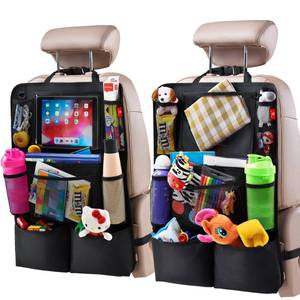 lot 18435 image: Helteko Backseat Car Organizer, Kick Mats Back Seat Protector with Touch Screen Tablet Holder, Back Seat Organizer for Kids, Travel Accessories with 9 Storage Pockets 2 Pack, Black