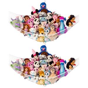 lot 18439 image: Lillyfts Love Stuffed Animal Hammock, 2 Pack  Corner Hanging Organizer, Toy Storage, Stuffed Animal Storage  Easy to Hang Plushie Net wAnchors and Hooks  Cute Room, Bedroom and Home Decor (White)