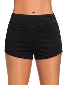lot 18450 image: Tempt Me Womenfts Swim Shorts High Waisted Swimsuit Shorts Black Adjustable Ruched Side Boyshorts Tummy Control Bathing Suit Bottom Medium