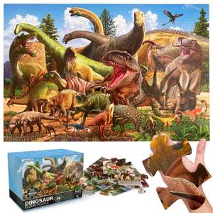lot 18455 image: 48 Piece Jumbo Dinosaur Floor Puzzle - Large Size (3 x 2 ft) - All Pieces Unique Shape - 25 Realistic Dinos Illustration - Gifts for Boys Girls Toddlers Kids Ages 3-6 Year Old