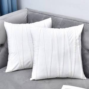 lot 18474 image: NianEr Decorative Plush Velvet Throw Pillow Covers Sofa Accent Couch Pillows Set of 2 for Bed Living Room Square Pillow Cases 18X18 White
