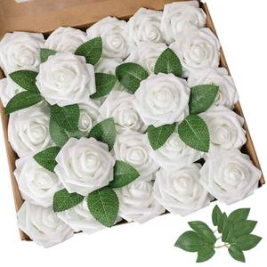lot 19020 image: AmyHomie Artificial Flowers White Rose 100pcs Real Looking Fake Roses wStem for DIY Wedding Bouquets Centerpieces Arrangements Party Baby Shower Home Decorations