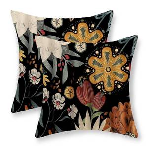 lot 6261 image: JEFERSO Boho Floral Pillow Covers 16x16 Set of 2, Spring Summer Vintage Flowers Throw Pillows Modern Abstract Farmhouse Decorations Black Pillowcase Linen Bohemian Outdoor Cushion Case for Couch Home