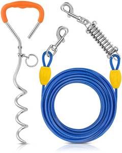 lot 6263 image: Petbobi Dog Tie-Out Cable and Stake - 30ft Heavy Duty Cable with Spring, No Tangle, 16in Ground Stake, Ideal for Yard, Camping and Beach, Suitable for Small Medium Large Dogs Up to 120 lbs, Blue