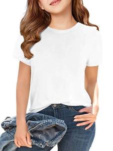lot 6278 image: ZDC Girlsft Short Sleeve Shirts Kids Crewneck T-Shirts Summer Tops Basic Tees 5-14 Years White