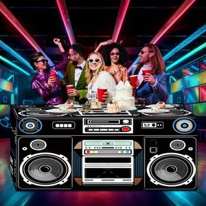 lot 6279 image: Oudain 6 FT 80s Theme Tablecloth 80s Birthday Party Supplies Hip Hop Party Decoration Boom Box Tablecloth 72 x 30 Inch Retro Radio Table Cover Washable Fabric Polyester Rectangle Table Cover (Classic)