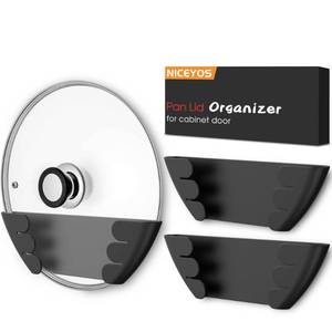 lot 6300 image: Universal Pot Lid Organizer for Cabinet - Upgraded Patented Niceyos 3 Pack Inside Cabinet Door Wall Mount Pan Top Storage Organizer Rack Holder for Kitchen, Fits 6 to 13in (Black)in