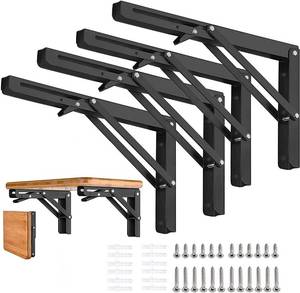 lot 6316 image: AUTOHJ Folding Shelf Brackets - 8 inch 4Pcs Heavy Duty Metal Collapsible Shelf Bracket, DIY Wall Mounted Foldable Shelf Bracket, Space Saving for Bench Table