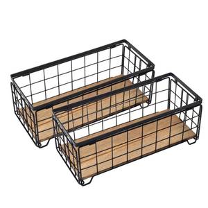 lot 6320 image: TIEYIPIN Metal Wire Storage Basket, Toilet Paper Roll Holder Wood Base Countertop Decor Box Toilet Tank Shelf Cabinet Organizer for Bathroom Pantry Garage Bedroom Livingroom (Black (2 Pack))