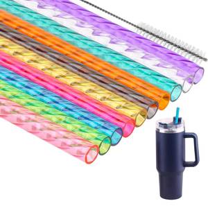 lot 6335 image: Dakoufish 14 Inch 10 Color Replacement Reusable Drinking Straw for Stanley100 oz 64 oz 40 oz Tumbler,Plastic Swirl Straws for Stanley Tumblers Accessories,Set of 10 with Cleaning Brush