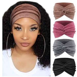 lot 6336 image: AQOKKA Extra Wide Headbands for Women Large Turban Headband Non Slip Boho Elastic Hairband Hair Twisted Knot Head Bands Accessories