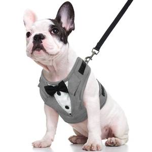 lot 6339 image: Kuoser Tuxedo Dog Harness, Adjustable No Pull for Small Medium Dogs, Wedding Suit with Bow Tie Party Costume, Gray XS