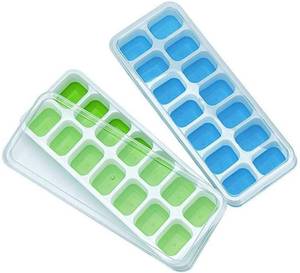 lot 6340 image: Ice Cube Trays, Silicone Easy-Release and Flexible 14-Ice Trays with Spill-Resistant Removable Lid, BPA Free, Durable and Dishwasher Safe, 2 Pack