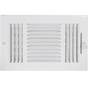 lot 6344 image: EZ-FLO 10 x 6 Inch (Duct Opening) Air Vent Cover for Wall or Ceiling, Three-Way Ventilation Register, Solid Steel HVAC Register Cover, White, 61614