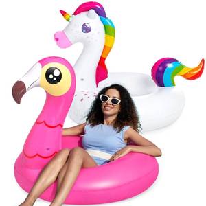 lot 6352 image: JOYIN 2-Pack Flamingo Unicorn Pool Float - Fun Floaties Inflatable Swimming Pool Tubes Toys Party Decorations, Summer Vacation Lake Beach Floaty Swim Rings Raft Lounger for Adults and Kids