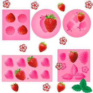 lot 6357 image: 5 Pcs Strawberry Baking Mold Silicone Handmade Candy Jelly Bakeware 3D Flower Strawberry Embed Silicone Fruit Shape Pastry Mold for Soap wax Chocolate Fondant Ice Cream Cupcake Cake Decor