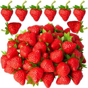 lot 6360 image: CLESDF Fake Red Strawberries, 40Pcs Artificial Lifelike Fruit Plastic Strawberries for Home Kitchen Party Decor Photography Prop