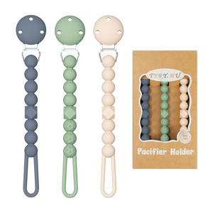 lot 6364 image: TYRY.HU 3 Pack Silicone Pacifier Holder Clip with One Piece Beads for Boys and Girls, Soft Flexible Pacifier Clip, Rust-Free Binky Clips with Texture, Keeps Pacifier Clean, Fits Most Pacifiers(Green)
