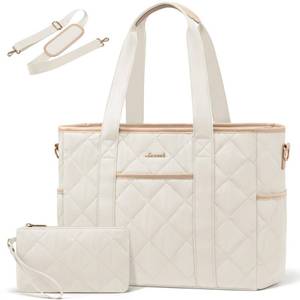 lot 6417 image: LOVEVOOK Tote Bag for Women, Quilted Puffer 15.6 Inch Laptop Handbag with Zipper, Large Lightweight Shoulder Bag with Compartments