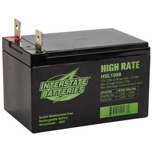 lot 6419 image: Interstate Batteries High Rate 12V 12AH Battery (Nut and Bolt Terminal) SLA AGM VRLA Rechargeable Replacement for Lawn and Garden (HSL1098)
