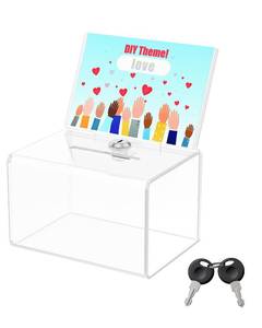 lot 6421 image: Uniclife Acrylic Donation Box for Fundraising, Clear Suggestion Box with Slot and Lock, Ballot Box with Sign Holder, Plastic Storage Container for Voting Charity Tip Collection, 6.3 x 4.6in x 4inin
