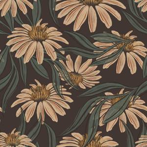 lot 6425 image: HAOKHOME Vintage Peel and Stick Wallpaper Floral BrownPeachPuffGreen Daisy Wall Decor Home Bathroom Boho Decor 17.7in x 9.8ft
