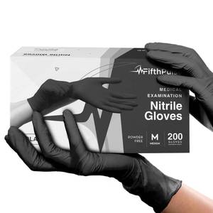 lot 6434 image: Black Nitrile Disposable Gloves Medium, 200 Count - Latex Free Medical Gloves, Dental and Surgical Grade - Powder Free Rubber Gloves