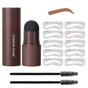 lot 6438 image: Eye-Brow Stamp Stencil Kit, Waterproof Brow Stamp Shaping Kit Eye Brow Definer and Filling Powder, Women Makeup Tools with 10 Reusable Eyebrow Stencils, 2 Brushes (Light Brown)
