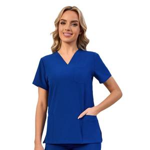 lot 6455 image: Naivlizer Scrub Top for Women V-Neck Scrub Shirt Medical Uniform with 5 Pockets Royal Blue size 2 XL
