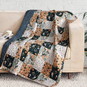 lot 6457 image: Exclusivo Mezcla 50x 60in Quilted Throw Blanket- Microfiber Quilt Throw with Boho Patchwork Pattern, Reversible Navy Versatile Lap Quilt for All Seasons, Lightweight Throws for BedCouchSofain