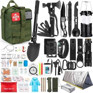 lot 6466 image: Survival Kit, 250Pcs Survival Gear First Aid Kit with Molle System Compatible Bag and Emergency Tent, Emergency Kit for Earthquake, Outdoor Adventure, Hiking, Hunting, Gifts for Men Women