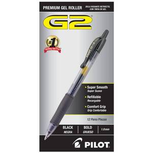 lot 6470 image: Pilot G2 Premium Gel Pens, Black Pens, Bold Point 1 mm, 12 Black