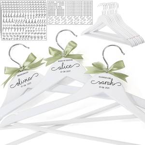lot 9614 image: Chunful 10 Pack Personalized Bride Hanger for Wedding Dress Custom Name White Wooden Bridal Hangers with UV Dtf Transfers Natural Wood Dress Hanger with Ribbon Bow Bride Wedding Gift
