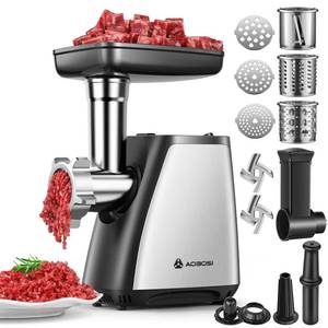lot 9615 image: AAOBOSI Meat Grinder, 4-In-1 Meat Grinder Electric 2800W Max with 3 Slice, Shred Blades,2 Blades,3 Plates,Sausage Stuffer,Kubbe Kit, for Home Kitchen Use, Stainless Steel
