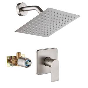 lot 9621 image: Brushed Nickel Shower Faucet Single Function Trim Kit with Rough-in Valve Set Bath Rainfall Shower System 8inch Square Stainless Steel Metal Shower Head