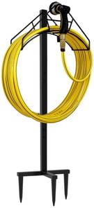 lot 9635 image: Artigarden Freestanding Garden Hose Holder Hanger, Heavy Duty Metal Water Hose Reel Storage Stand Rack for Yard Lawn, Bright Black (Hose not Included)
