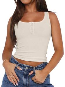 lot 53217 image: FACTORY SEALED - Bloggerlove Womens Summer Crop Y2K Sexy Sleeveless Going Out Button Front Ribbed Knit Tank Basic Shirts Top