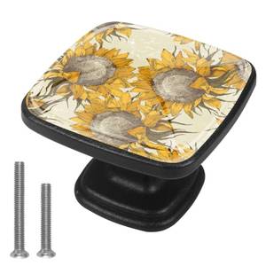 lot 53227 image: (UNUSED) LWSHUNYI 4 PCS Painted Realstic Sunflowers Yellow Crystal Glass Drawer Knob Pull Handle 30mm Ergonomic Square Furniture Cabinet Handle for Kitchen Dresser Cupboard Wardrobe