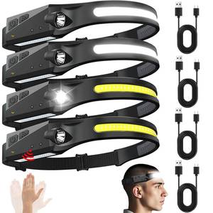lot 53244 image: (UNUSED) Rechargeable Headlamps 4 Packs, 230° Wide Beam Head Lamp LED for Hardhat, Headlamp Rechargeable with Motion Sensor, Bright Forehead Head Light for Adults with 5 Modes, USB C, Waterproof for Camping - Retail $25