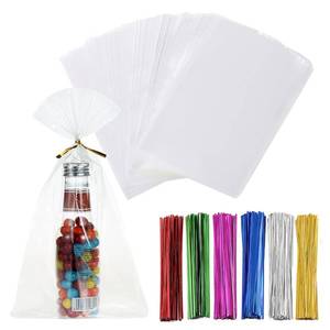 lot 53260 image: FACTORY SEALED - Macoota 200 Pcs 6 x 9 Clear Thick Cello Treat Bags Flat Cellophane Bags With 6 Colors Twist Ties Packaging Wrapping Cookies Candies Dessert Gift Cellophane Bag 