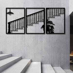 lot 53300 image: FACTORY SEALED - Vofstand Black Metal Abstract Wall Art - Stairway Wall Decor Minimalist for Living Room Bedroom Decor 3D Textured Sculptures for Home Wall Art Hanging Stairs Art