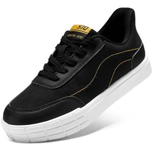 lot 53339 image: (UNUSED) STQ Slip on Business Casual Shoes for Women Comfortable Black Tennis Sneakers Women Fashion Sneakers Black Gold Size 6.5
