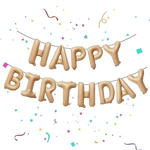 lot 53349 image: FACTORY SEALED - FUNTOOB Caramel Happy Birthday Balloons Banner - 16 Inch Foil Letter Balloons for Boys Girls Adults - Birthday Sign Decorations