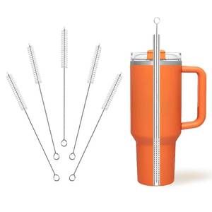 lot 53380 image: FACTORY SEALED - Cleaning Brushes for Reusable Drinking Straws, Set of 5, Long Wire Handle, Bottle and Straw Cleaner for Stanley Mug, Sippy Cup, Water Bottle and Tubes, Reusable and Flexible - Retail $3