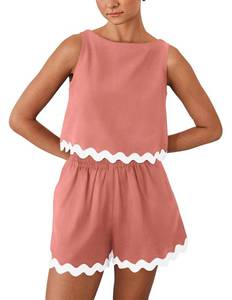 lot 53423 image: FACTORY SEALED - PRETTYGARDEN Womens 2 Piece Beach Vacation Outfits Casual Cropped Tank Top High Waist Shorts Set Tracksuit (Pink,Small)