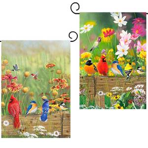 lot 53441 image: FACTORY SEALED - 2 Pack - Spring Garden Flag Hummingbird 12x18 Double Sided Burlap Floral Flower Yard Flag for Outside Holiday Outdoor Decor