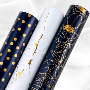 lot 53443 image: FACTORY SEALED - Yarcony Gift Wrapping Paper Roll - 17 Inch X 120 Inch Per Roll Luxury Navy Gold Flower, Polka Dot & White Gold Marble Gift Wrap Paper for Men Birthday, Fathers Day, Christmas, Holiday, Graduation