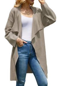 lot 53445 image: FACTORY SEALED - Jumppmile Womens Long Coatigan Knit Cardigan Sweater for Women Open Front Long Sweater Coat Lapel Cardigan Jacket with Pockets Oatmeal M