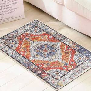lot 53447 image: FACTORY SEALED - WAYYE Area Rug Non-Slip Printed Washable Low-Pile Rug for Indoor Kitchen Bathroom Bedroom Living Room Nursery (Orange and Blue, 2x3) - Retail $20
